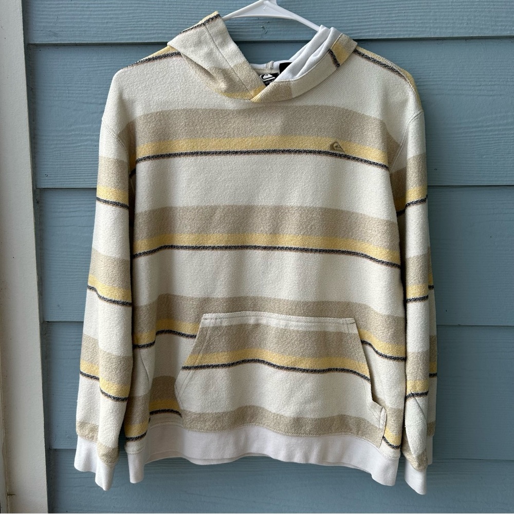 Quiksilver Boys The Great Otway Pullover Hoodie Cream and Yellow Striped Size XL